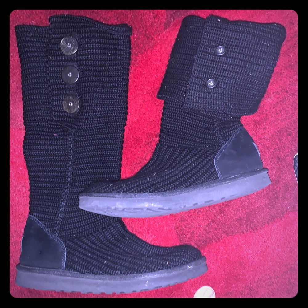 Authentic UGG Knit Sock Black Boots 10